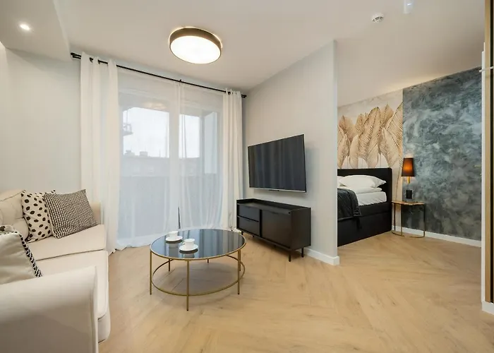 Black And Beige Apartment With Balcony And Parking In Wroclaw By Noclegi Renters